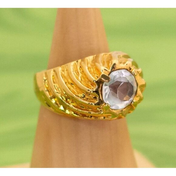 Vintage Statement Dragon Eye Gold Plated Ring Size 10 - W6 - Picture 1 of 3
